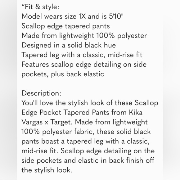 NWT Kika Vargas x Target Scalloped Edge Pocket Tapered Leg Black Pants - Picture 6 of 8